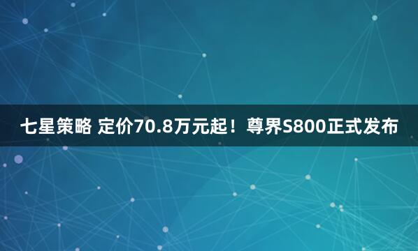 七星策略 定价70.8万元起！尊界S800正式发布